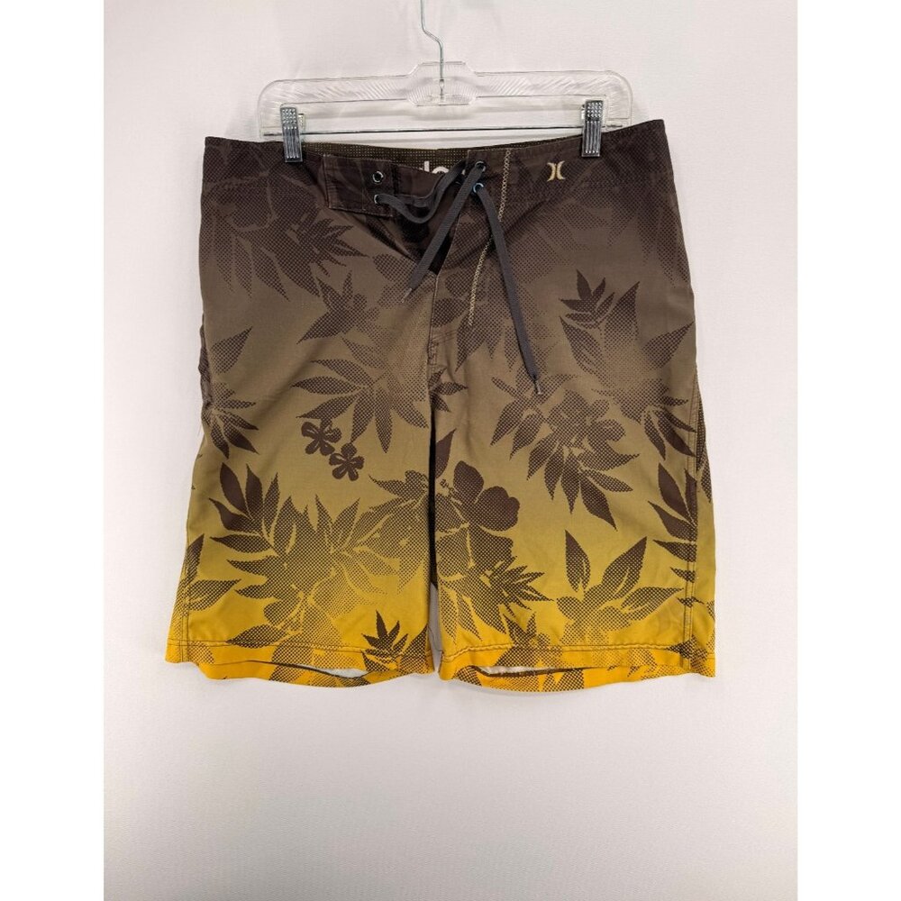 Hurley Board Shorts Mens 34 11" Yellow Ombre Floral AOP Beach Swim Trunks